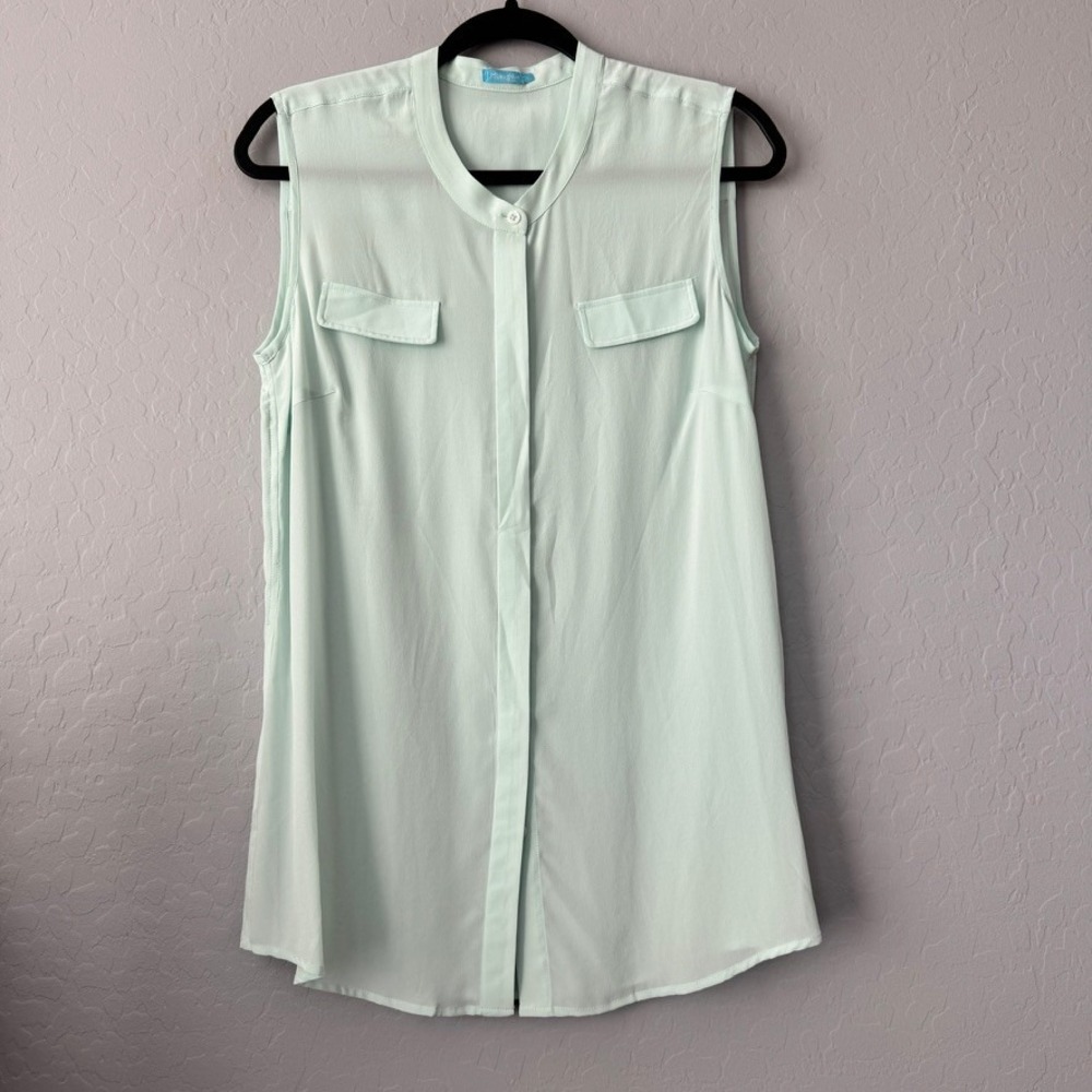 NWOT J.McLaughlin Large Sheer Blouse Mint Green Sleeveless 100% Silk Top